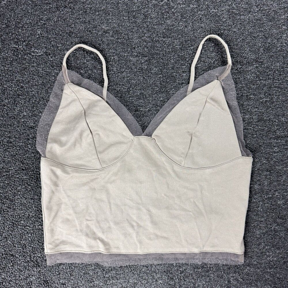 NWT Urban Outfitters Silence And Noise Taupe Mesh Trim Crop Tank Top Womens Sz M